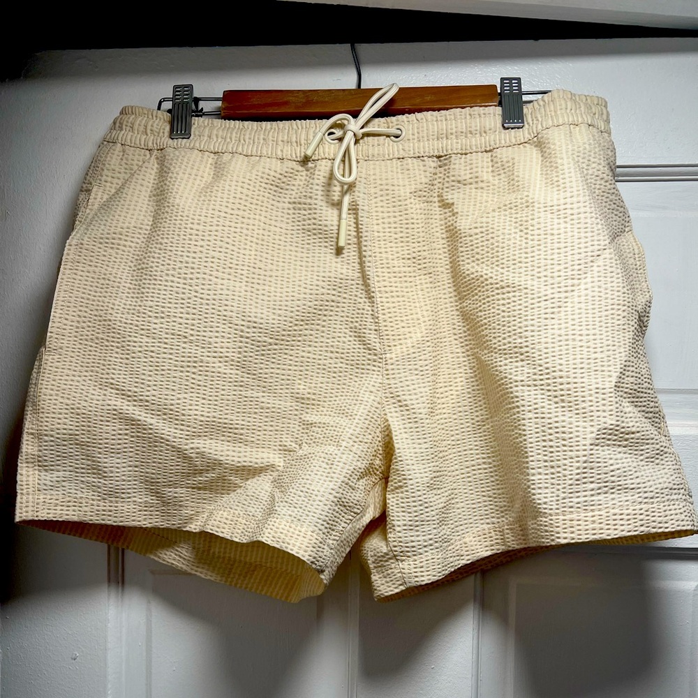 ZARA Cream L 5” Bathing suit with netted lining. NEVER WORN